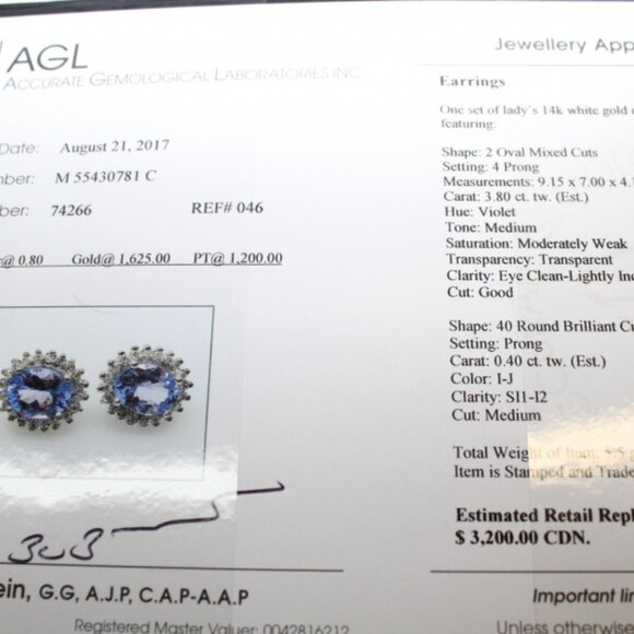 Brand New 14K White Gold Tanzanite & Diamond Halo Earrings. Pretty Periwinkle! - Picture 3 of 12